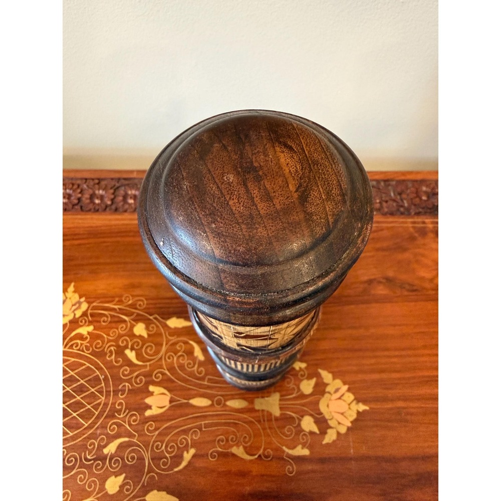 Vintage Lombok Bamboo Lidded Container, Hand Made in Indonesia, 10" - Picture 13 of 13